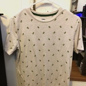 Beige Old navy t-shirt with tiny Avacados wearing hats